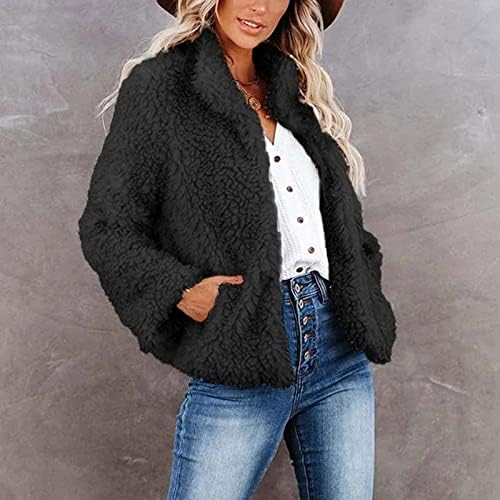 OVERMAL Ceketler Kadınlar İçin Rahat Polar Bulanık Faux Shearlıng Sıcak Kış Dış Giyim Ceketler Tüylü Ceket
