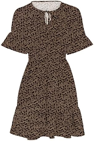 Yaz Kadın Bölünmüş V Boyun Dantel Up Elbise Zarif Ruffles Kollu / Hem Flowy Salıncak Mini Elbiseler Önlüklü Bel Kısa Etek