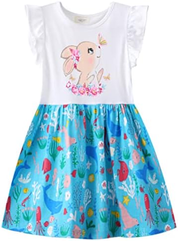 Kız Elbise Çocuk Çiçek Fırfır Kollu Unicorn Sundress Yaz Toddler Kız Elbise Boyutu 2-7 Yıl