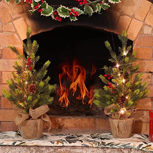 Juegoal 2 paket yapay Mini Noel ağaçları, ışıkları ile 24 inç ışıklı masa Noel çam ağacı, Tatil kış ev partisi dekoru için