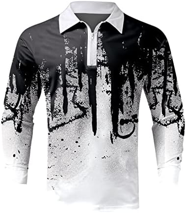 XXBR 2022 Yeni Erkek polo gömlekler, Uzun Kollu 1/4 Zip Up Boyun Golf Üstleri Sokak 3D Dijital Baskılı Rahat Tasarımcı Gömlek