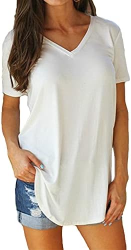 Kadınlar için düz T Shirt, bayan Kısa Kollu Üstleri V Boyun Bluz Rahat Yaz Tunik Üstleri Tayt ile Giymek