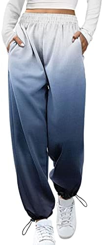 Bayan Rahat pantolon Degrade Baskılı Elastik Yüksek Bel Sweatpants İpli Manşetleri Baggy Rahat Fit Yaz Pantolon