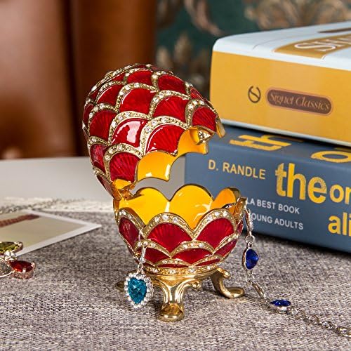 QIFU Faberge Yumurta Tarzı Takı Biblo Kutusu Menteşeli Benzersiz Hediye Ev Dekor için