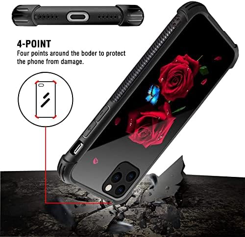 DJSOK iPhone 12 Durumda, Kırmızı Gül Kelebek iPhone 12 Pro Kılıfları Kadınlar Kızlar için, tasarım Desen Arka Tampon Darbeye