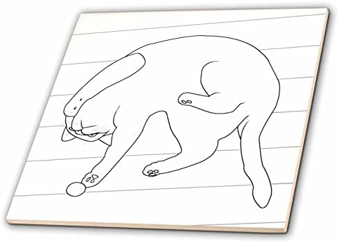 3dRose Kedi döşemenin ve topla oynamanın sevimli anahat çizimi - Fayans (ct_354628_1)