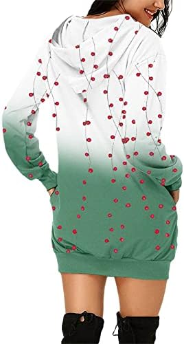 NOKMOPO Noel Kazak Elbiseler Kadınlar için Moda Rahat Noel Baskı Cep Uzun Kollu Hoodie Tişörtü Elbise