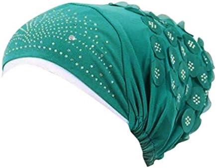 Kadın Bere Türban Şapka Rhinestones Moda Şal Müslüman Streç Türban Kemo Bere şapka Düz Renk Baggy Başörtüsü