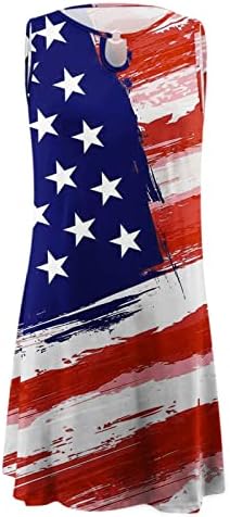 4th Temmuz Elbise Kadınlar için Rahat Yaz Plaj Elbise Amerikan Bayrağı Anahtar Deliği Kolsuz O-boyun Yıldız Çizgili Yensiz