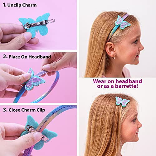 KURBAĞA KESESİ Değiştirilebilir Charm Headbands Kızlar için, Kelebek Yay Unicorn Çocuk Kafa Bandı, Sparkle Rhinestone Küçük