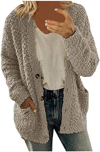 Kadın Polar Ceket Artı Boyutu Düğmeleri Hırka Ceket Gevşek Uzun Kollu Sonbahar Kış Sıcak Giyim Cepler ile