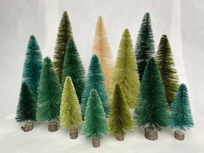 Çok Renkli, Noel Ağaçları Sevimli, yılbaşı dekoru, El Yapımı, Vintage Tarzı şişe fırçası Ağaçları, Noel askı süsleri (Orta