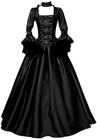 Bayan Rönesans Kostümleri Parlama Kollu Kare Boyun balo elbisesi Lace Up Maxi Elbise Vintage Ortaçağ viktorya dönemi tarzı