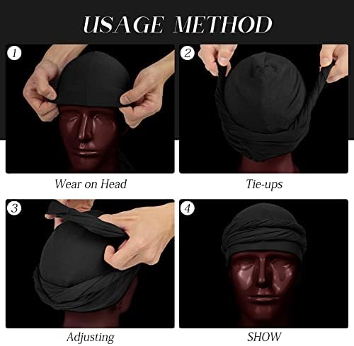 FUYIHGL Halo Türban HeadWraps Saten Astarlı Erkekler için, ÖNCEDEN BAĞLI başörtüsü Siyah Erkekler ve Kadınlar için, Esnek