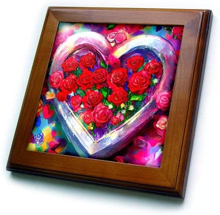 3dRose Sevgililer Günü. Kırmızı Gül Çiçekleriyle dolu bir kalp. Hediye, Çekicilik. - Çerçeveli Fayanslar (ft-374943-1)