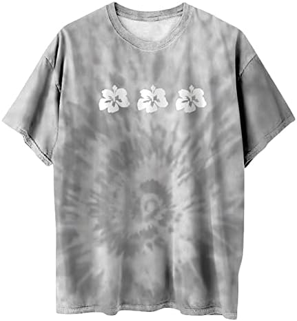 Üst T Shirt Bayan Kısa Kollu Pamuklu Grafik Baskı Çiçek Gevşek Fit Vintage Kravat Boya Rahat T Shirt Zİ