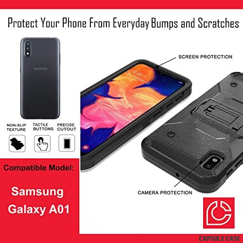 Ohıya Kılıf ile Uyumlu Galaxy A01 [Hibrid Trafo Darbe Sağlam Kickstand Siyah Kılıf Kapak ile Kemer Klipsi Kılıf] Samsung