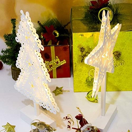 Sezon dekorasyon 2 adet Noel yaratıcı beyaz ajur Noel ağacı ışıkları süsler (Noel ağacı). (Renk: Noel Ağacı)