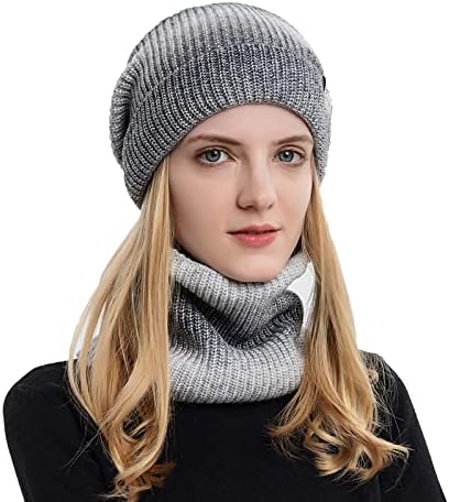 Bayan Hımbıl Kış Bere Şapka Eşarp Seti, Sıcak Polar Astarlı Örgü Şapka Kafatası Kap Boyun İsıtıcı kayak şapkası Bere Kadınlar