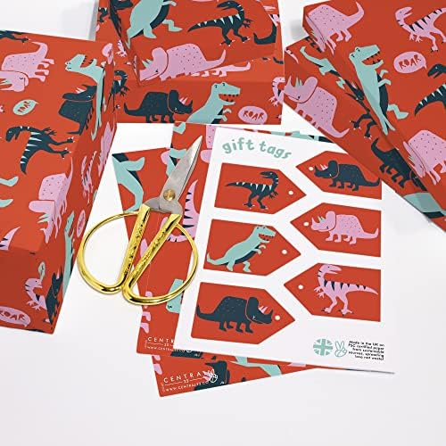 MERKEZİ 23 Dinozor Ambalaj Kağıdı-6 Yaprak Kırmızı Hediye Paketi-Doğum Günü Çocuğu Ambalaj Kağıdı-Çocuklar İçin-Renkli-Bebek
