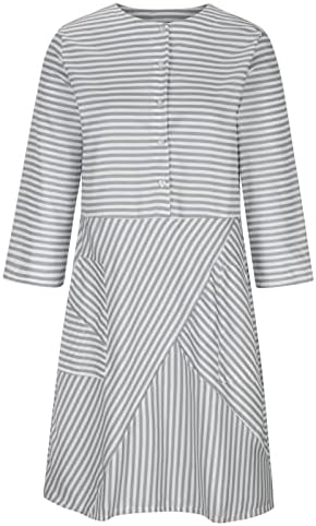 Ruzıyoog Çizgili Gömlek Elbise Kadınlar için, Rahat Yarım Kollu Ekip Boyun Düğme Tunik Elbiseler A-Line Mini Elbise Cepli