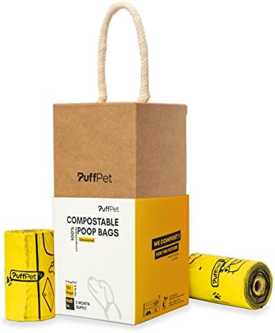 PuffPet Kompostlanabilir Köpek Kaka poşetleri, 8 Rulo, 120 Adet, Kompostlanabilir, Sızdırmaz ve Kolay Temizlik için Kalın,