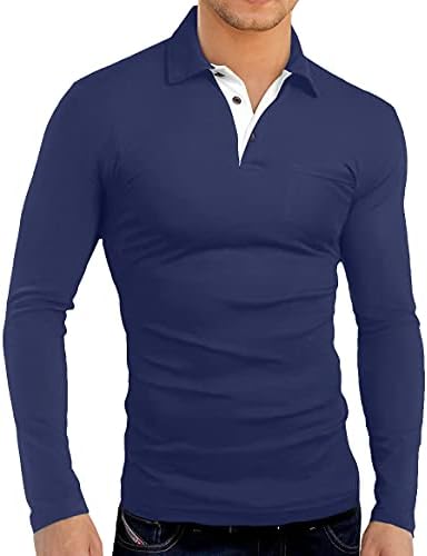 KUYIGO erkek Kısa ve Uzun Kollu polo gömlekler Casual Slim Fit Katı Yumuşak Pamuklu Cep Gömlek