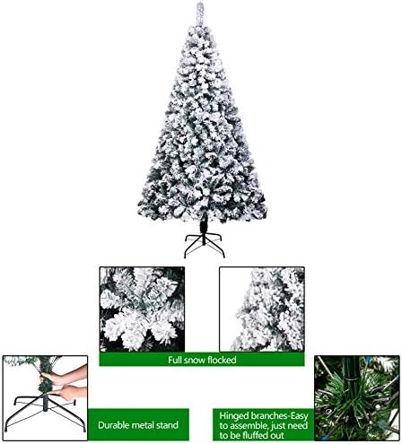 ZPEE PVC Kar Akın Noel Ağaçları, Beyaz Yapay Menteşeli Noel Çam Ağacı, 6ft Noel Ağacı Parti Malzemeleri, Metal Standı Dekor