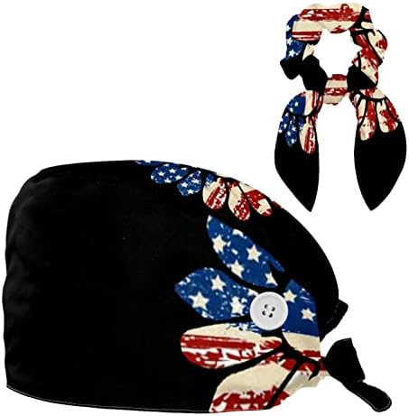 Kadın ve erkek Cerrahi Kap Yay Saç Toka Ayçiçeği Amerikan Bayrağı Çalışma Şapka Bir Boyut