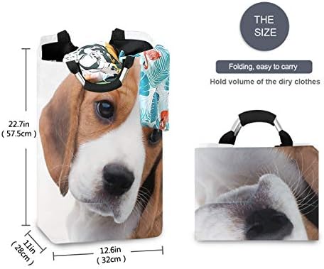 ALAZA Beagle Yavru Büyük Çamaşır Sepeti Çanta Kolları ile Katlanabilir Su Geçirmez Dayanıklı Giysiler Yuvarlak Çamaşır Kutusu