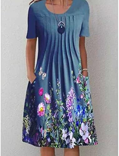 Düğün Konuk Elbiseler Kadınlar için Yaz, kadın Yaz Rahat Moda O-Boyun Kısa Kollu Baskı Kazak Gevşek Elbise