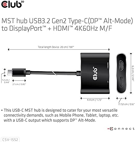 Club 3D 2 Bağlantı Noktalı Çoklu Monitör Adaptörü USB Tip C'den Displayport'a 4K 60Hz ve HDMI 4K 60Hz Splitter - USB Tip