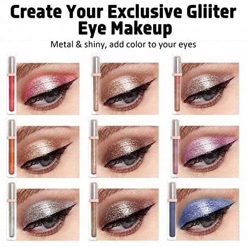 Sıvı Glitter Göz Farı, Metalik Glitter Pırıltılı Dumanlı Göz Makyajı, Uzun Ömürlü Çabuk Kuruyan Su Geçirmez Glitter Eyeliner