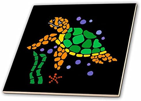 3dRose Komik Serin Renkli Deniz Kaplumbağası Plaj Soyut Sanat Doğa-Fayans (ct_349154_1)