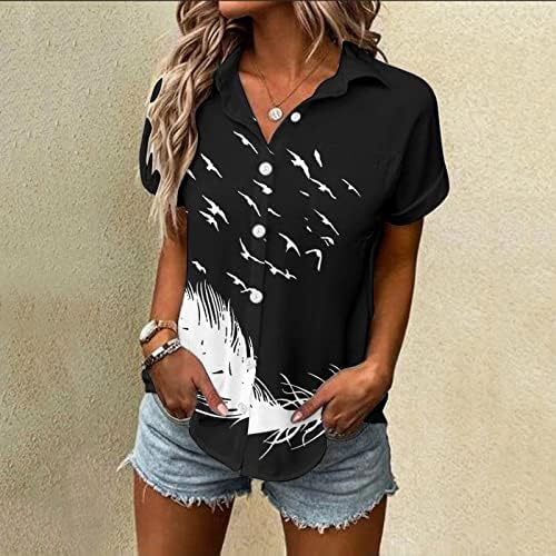 Bayan Gömlek Yaz Rahat Kısa Kollu Düğme Aşağı 3D Grafik Gömlek Moda Karahindiba Çiçek Baskı Gömlek