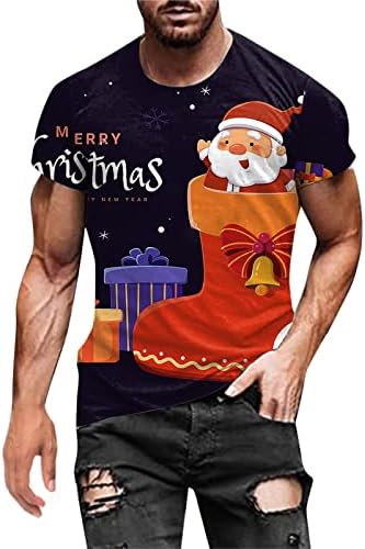 Xiloccer Erkekler Sonbahar Kış Rahat Kısa Kollu Noel 3D Baskılı T Shirt Moda Üst Bluz T Shirt Erkek Grafik Spor Gömlek
