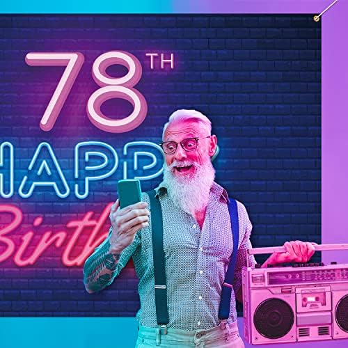 Glow Neon Mutlu 78th Doğum Günü Backdrop Banner Dekor Siyah Renkli Parlayan 78 Yaşında Doğum Günü Partisi Tema Süslemeleri
