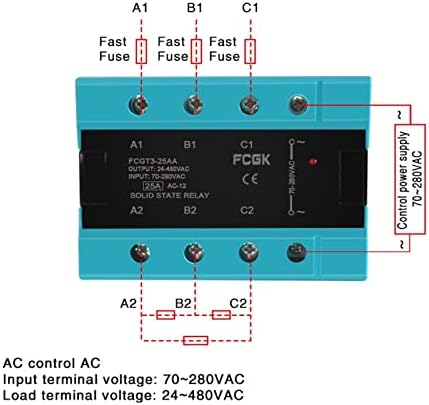 GİCK DA Üç Fazlı Solid State Röle 25A 40A 100A DC AC 3 Fazlı SSR 3-32 V DC Kontrol 24-480 V (Renk: AC Kontrol AC, boyutu: