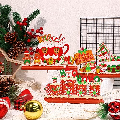 3 Adet Noel Ahşap Masa Centerpiece Noel Masa Tabelaları Noel Katmanlı Tepsi Dekoru Kuzey Kutbu Köyü Şeker Evi Noel Baba'nın