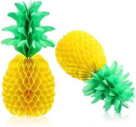 Blulu 10 Paket 14 İnç Ananas Petek Centerpieces Doku Kağıt Ananas Masa Asılı Dekorasyon Hawaii Luau Parti Malzemeleri İyilik