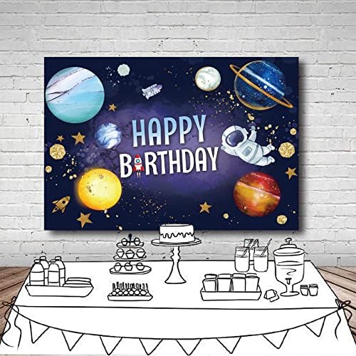 5x3ft Uzay Zemin Boys için Dış Uzay Tema Mutlu Doğum Günü Zemin Afiş Galaxy Astronot Doğum Günü Partisi Süslemeleri Çocuk