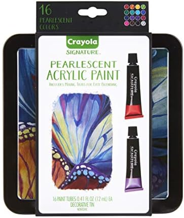 Dekoratif Depolama Tenekesi ile Crayola Sedefli Akrilik Boyalar, Yetişkinler için Hediye, 16 Sayım, 0.4 oz