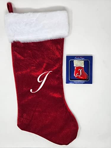 Monogramed 20 Noel Çorap Peluş Kırmızı Beyaz Manşet ve Gümüş Kaplama Noel Ağacı Süsleme Seti K Harfi Kişiselleştirilmiş ve
