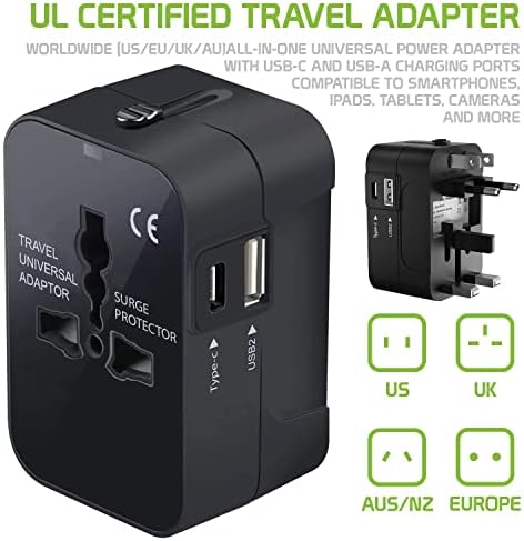 Seyahat USB Plus Uluslararası Güç Adaptörü 3 Cihaz için Dünya Çapında Güç için Saygus V2 ile uyumlu USB TypeC, USB-A Arasında