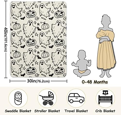 Kundak Battaniyesi Bebekler için Sevimli Karikatür Hayaletler Pamuklu Battaniye, Battaniye Alma, Beşik için Hafif Yumuşak