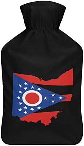 Bayrağı Ohio Eyalet Bayrağı 1000ML Kauçuk Sıcak Su Şişesi Peluş Kapaklı Sıcak Enjeksiyon Çantası Soğuk Koruma Taşınabilir