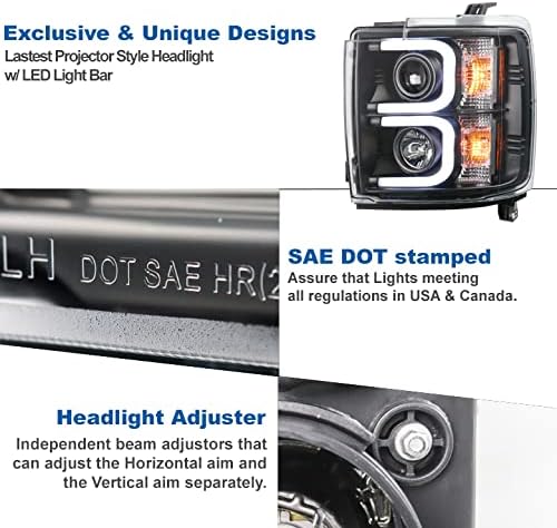 ZMAUTOPARTS LED Tüp Projektör Farlar Farlar Siyah ile Uyumlu 2015-2019 Chevy Silverado 2500 HD / 3500 HD