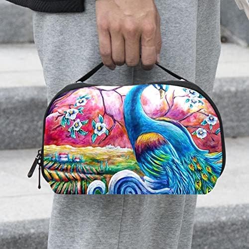 Taşıma çantası Seyahat kılıf çanta USB kablo düzenleyici Cep Aksesuar Fermuar Cüzdan, Yağlıboya Tavuskuşu Çiçek Sanat