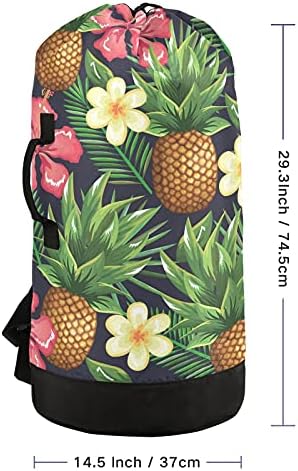 Tropikal Ananas Çamaşır Torbası Omuz Askılı ve Kulplu Ağır Hizmet Tipi Çamaşır Sırt Çantası İpli Kapaklı Seyahat Çamaşır