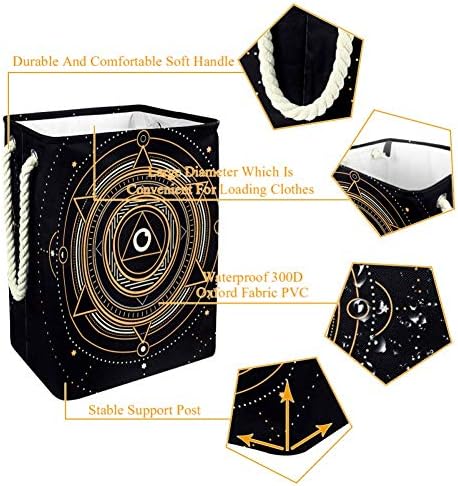 DJROW Sepet Altın ve Beyaz Kutsal Semboller Soyut Geometrik Uzun katlanır çamaşır kutusu Kolları ile Katlanabilir Giysi ve